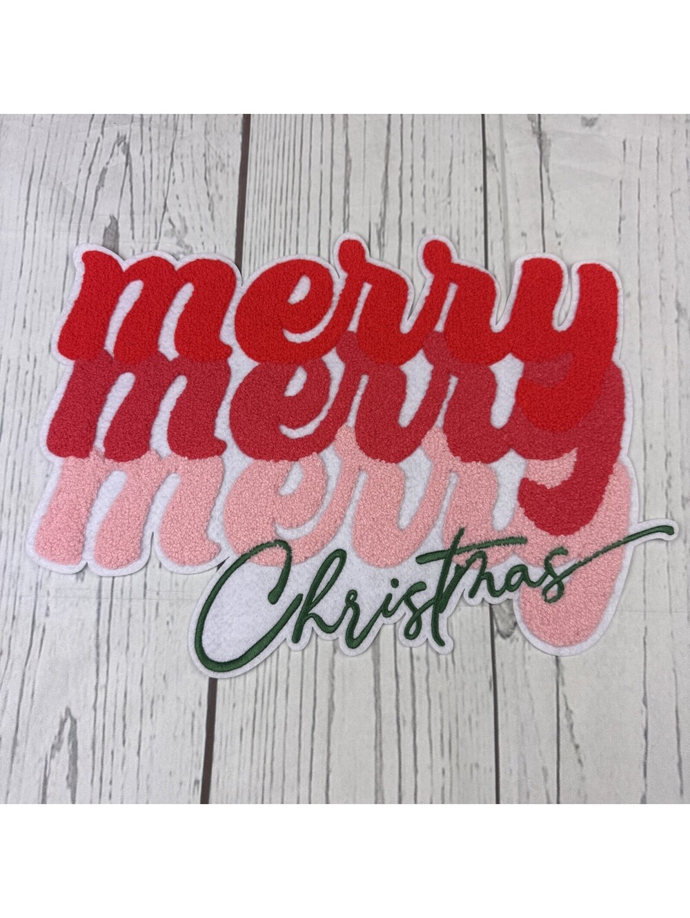 Chenille Iron-On Patch - 11 inch - Merry Christmas - Christmas holiday spirit